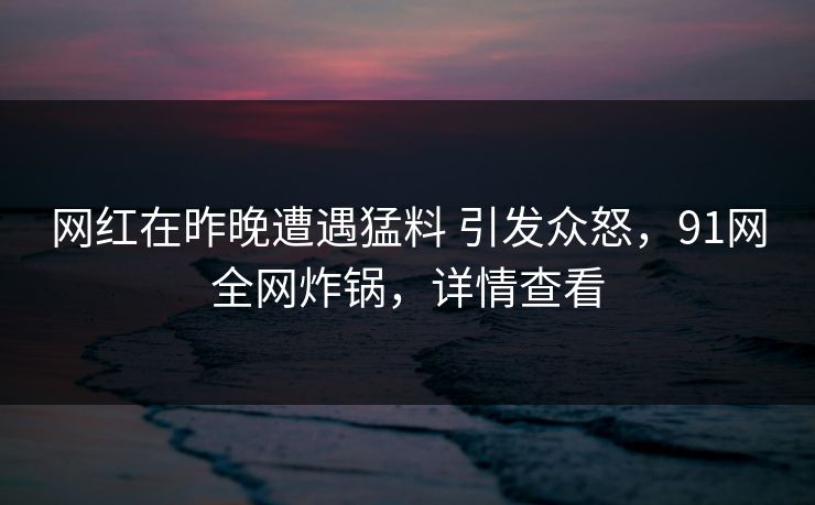 网红在昨晚遭遇猛料 引发众怒，91网全网炸锅，详情查看