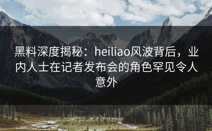 黑料深度揭秘：heiliao风波背后，业内人士在记者发布会的角色罕见令人意外