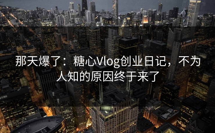 那天爆了:糖心Vlog创业日记,不为人知的原因终于来了 那天爆了:糖心Vlog创业日记,不为人知的原因终于来了
